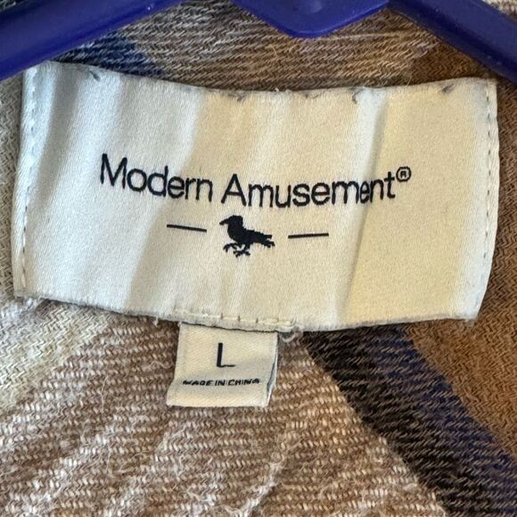 Modern Amusement shirt Womens Sz L Hoodie jacket flannel plaid button up Cotton - Picture 6 of 13